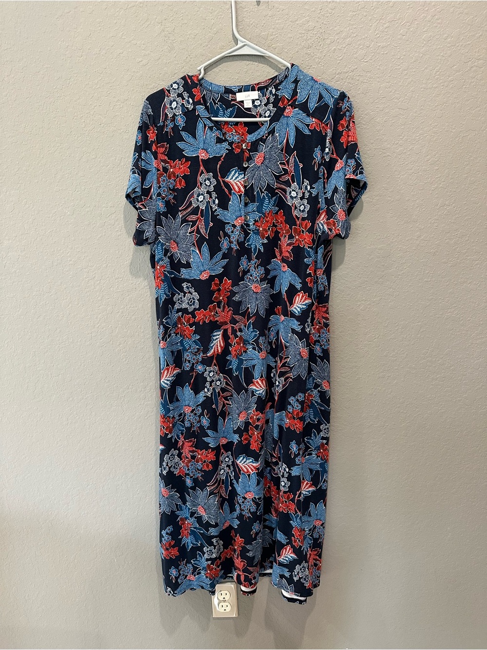 J. Jill Women's Floral Dress Sz XLP Rayon Spandex With Pockets EUC